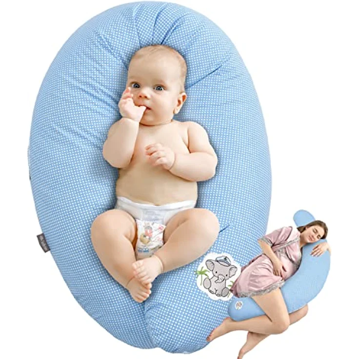 SEI Design Stillkissen Seitenschläferkissen Babynestchen Kuschelnest 170x30 cm, Schwangerschaftskissen mit Bezug, Schwangerschaftskissen mit Bezug, Bezug 100% Baumwolle – Bild 2