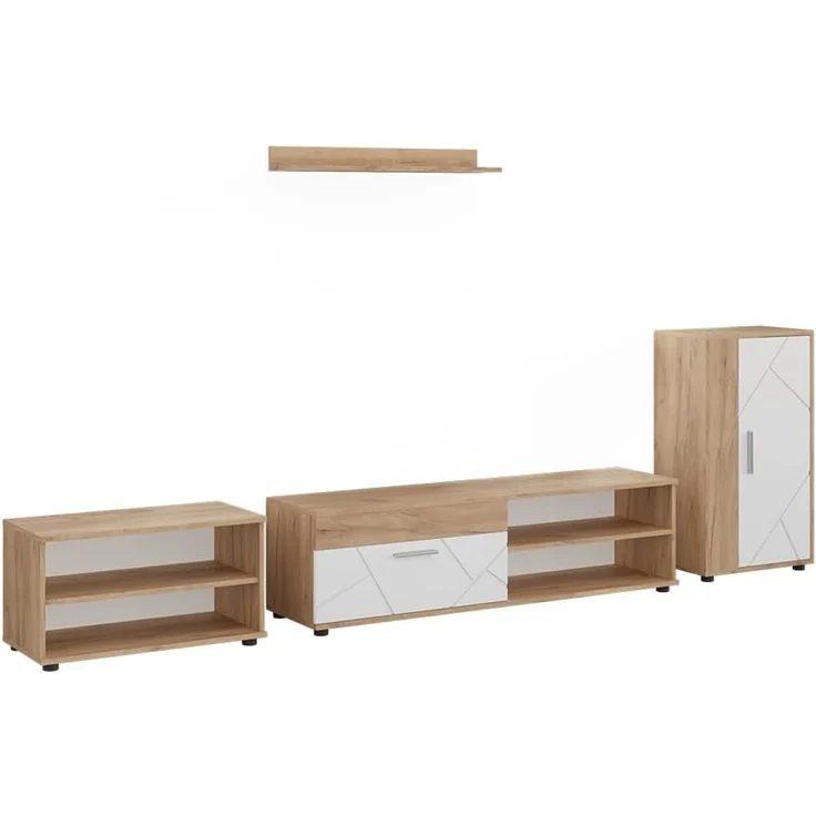 Wohnwand Berno Goldkraft Eiche/Weiß 4-teiliges Set Vicco – Bild 1