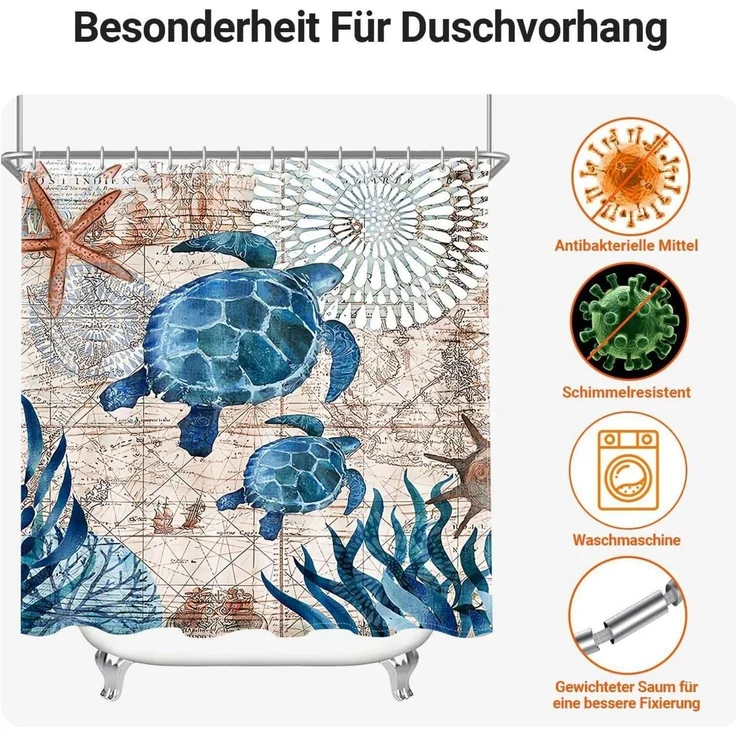 Duschvorhang 200x200cm Meeresschildkröte Wasserdicht Polyester Anti-Schimmel – Bild 7