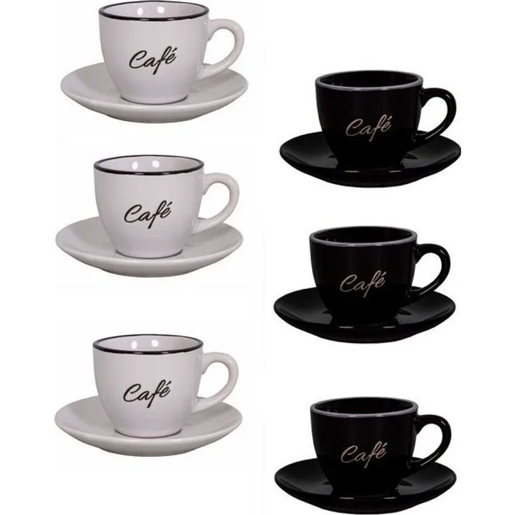 6er Set weiß u. schwarz Espressotassen mit Unterteller Antic Line SEB17185+17184