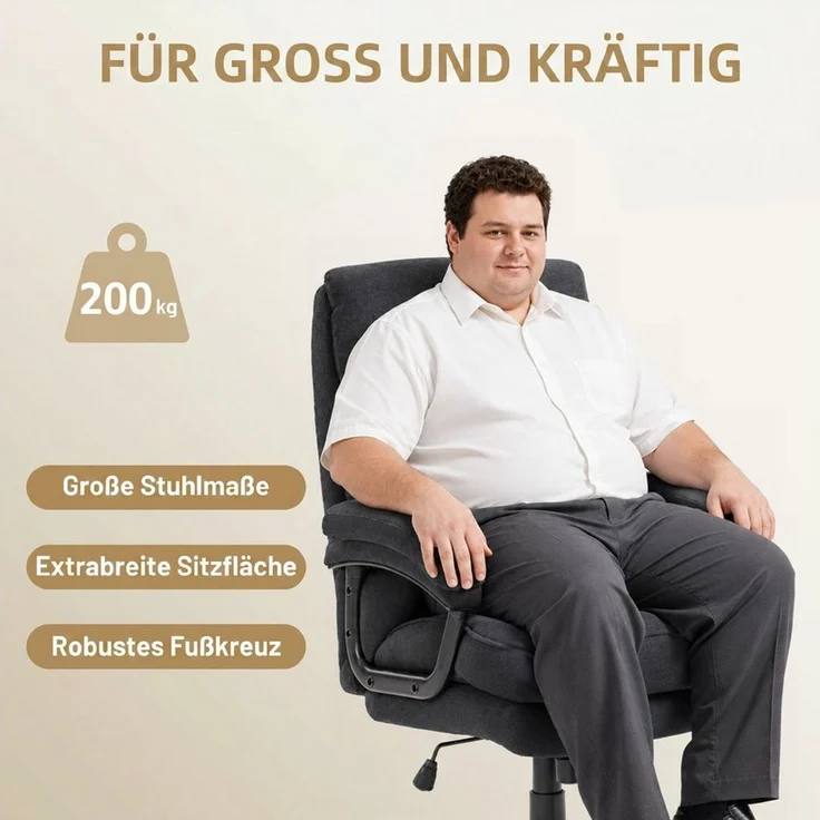 HOMCOM Bürostuhl Chefsessel mit Hoher Rückenlehne, Wippfunktion, Schreibtischstuhl (Set, 1 St), Belastbar bis 200 kg, hoher Rücken – Bild 4