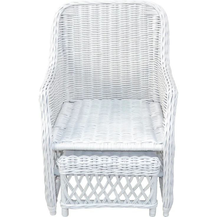 Rattansessel, Relaxsessel mit ausziehbarem Fußteil, handgeflochten, weiß – Bild 2
