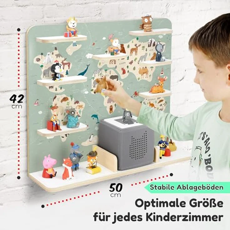 stadtecken Holzregal für Musikbox I Geeignet für die Toniebox und ca. 50 Tonies I Perfekte Tonie Aufbewahrung im Kinderzimmer I Zum Aufstellen oder Aufhängen I Atlas, groß – Bild 3