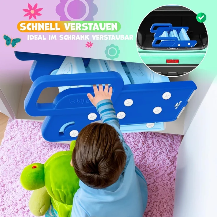 KIDIZ® Tritthocker für Kinder Trittleiter Klappbar mit 3 Stufen | Faltbarer Lern-Turm ab 18 Monaten bis 6 Jahren | Robust | Sicherer & Stabiler Trittschemel | Höhenverstellbar Rutschfest Blau / Hellblau – Bild 6