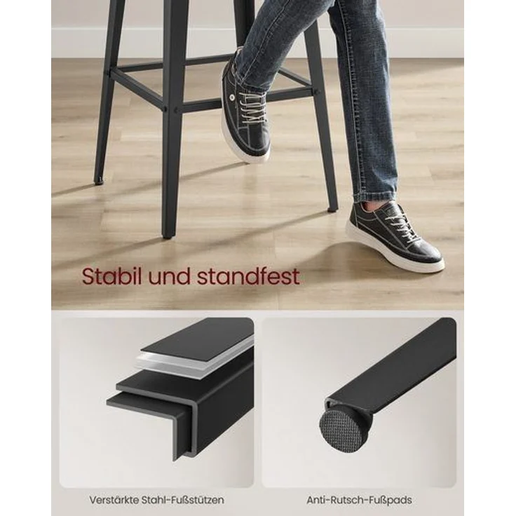 Vasagle Barhocker, 2er Set, Barstühle, Küchenstühle, mit Rückenlehne, Stahlgestell, einfache Montage, Industrie-Design, aschschwarz-tintenschwarz LBCDE078B02 – Bild 3
