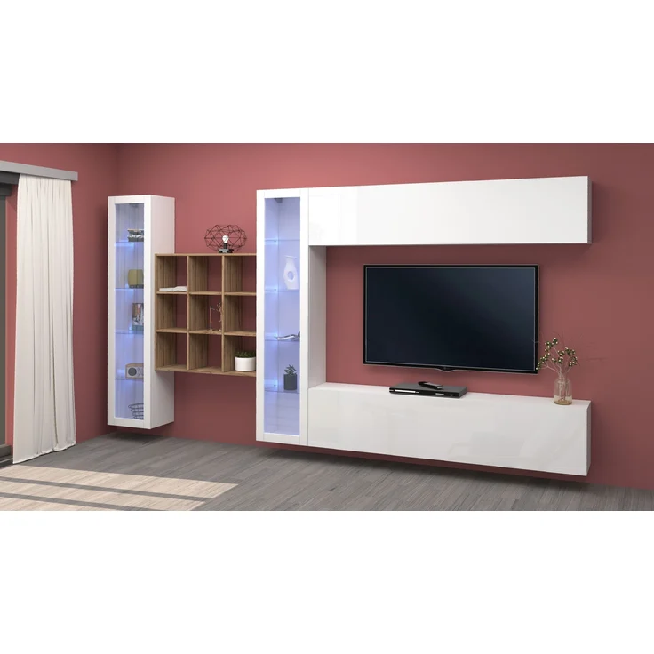 Wohnwand >Benevent< (5-teilig) in Weiß Hochglanz - 350x180x30 (BxHxT) – Bild 2