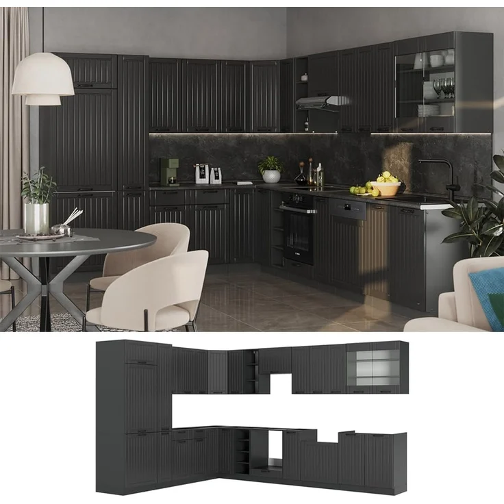 Eckküche Fame-Line Dunkelgrau/Anthrazit 347 x 257 cm, AP Marmor Vicco – Bild 5
