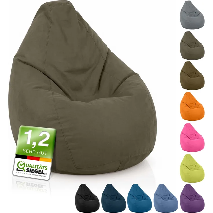 Green Bean® Sitzsack mit Rückenlehne 60x60x90cm - Indoor Sitzkissen 220L Füllung Kuschelig Waschbar - Khaki