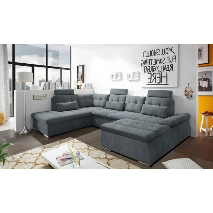 Couch NALO Sofa Schlafcouch Wohnlandschaft Bettsofa anthrazit U-Form links