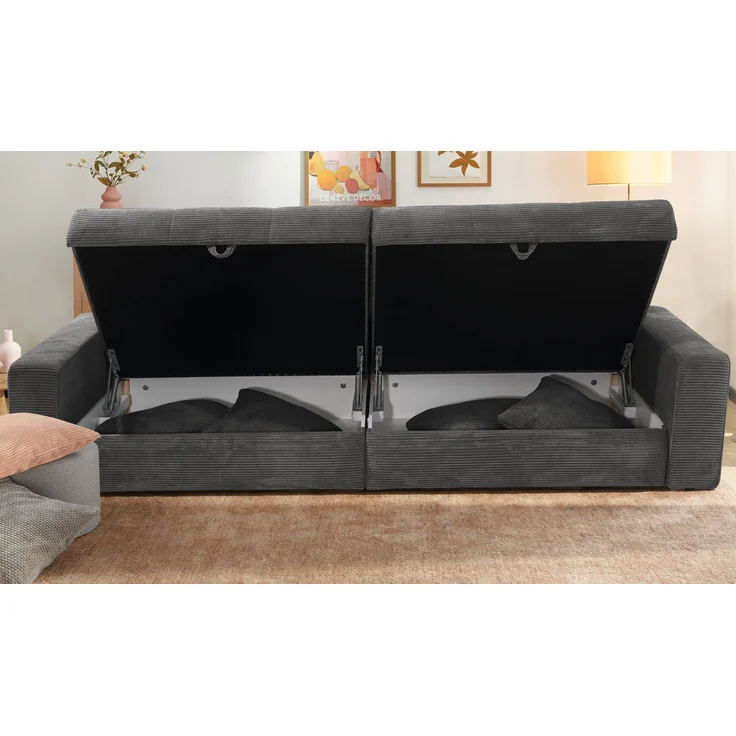 Big-Sofa 284 cm breit Wellenunterfederung Lounge-Couch Stauraum Cord Dunkelgrau – Bild 4