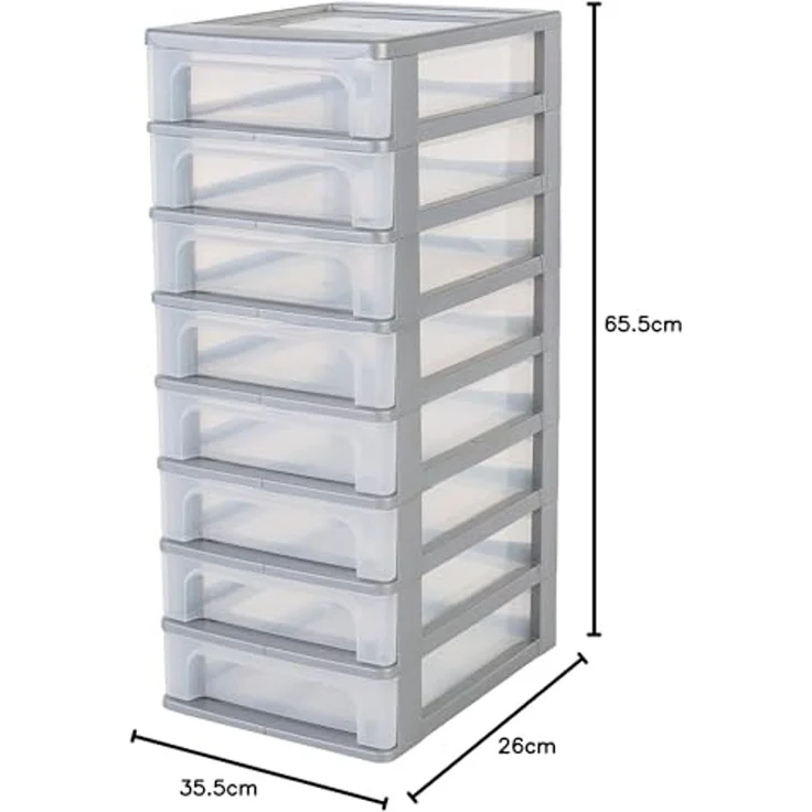 Iris Ohyama, Schubladenschrank, Schubladencontainer, 8 Schubladen mit 4 L, Format A4, durchsichtige Schubladen, Büro, Wohnzimmer - Organizer Chest OCH-2080 - Grau – Bild 2