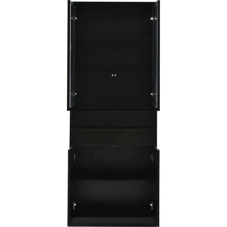 ZUBALIYA Hochschrank mit Glasschranktüren / Hochschrank Glasvitrine mit LED, mit küche und arbeitszimmer, 70 x 34 x 180 cm LED Display Vitrine Mit 2 Schubladen, Schwarz, fürs Wohnzimmer – Bild 19