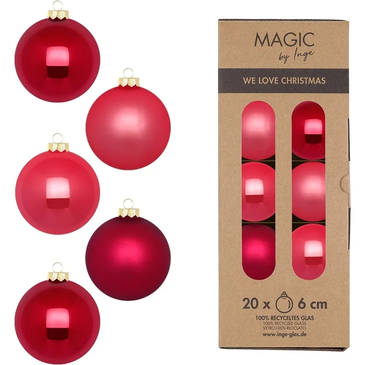 Glas Christbaumkugeln Set Ø 6cm, 20 Stück/Box, Pink Mix - Magic by Inge-Glas