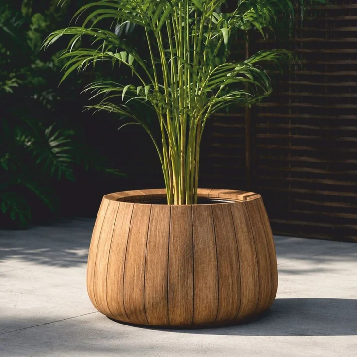 Casa Padrino Luxus Teakholz Blumentopf Naturfarben Ø 70 cm - Runder Pflanzentopf - Garten Deko Accessoires - Terrassen Deko – Bild 1