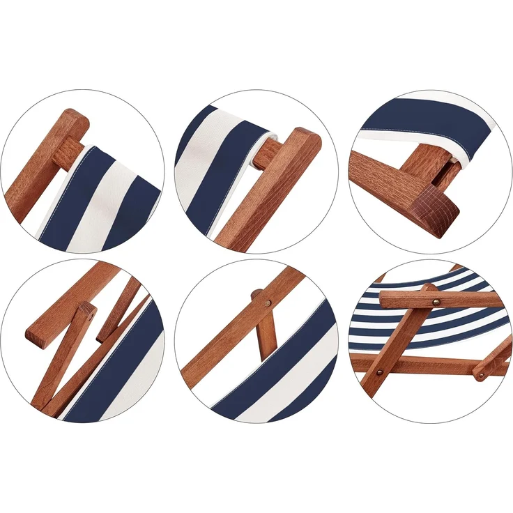 ERST-HOLZ Gartenliege Holz-Liegestuhl Sonnenliege Strandliege mit Stofffarbe Blau/Weiß – Bild 4