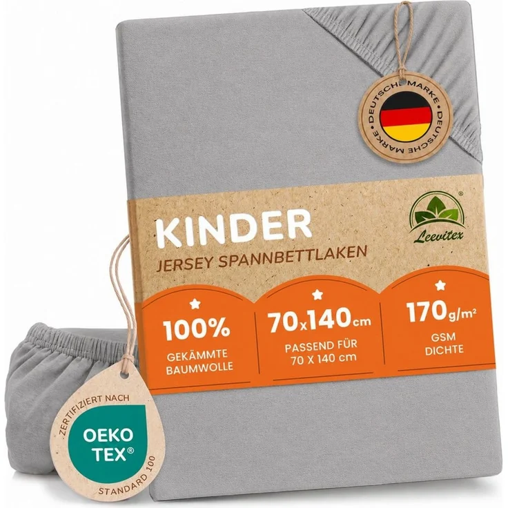 leevitex® Spannbettlaken in verschiedenen Größen und Farben, Jersey aus 100% Baumwolle, Jersey, Gummizug: rundum, (1 Stück), in verschiedenen Größen und Farben, Jersey aus 100% Baumwolle – Bild 1