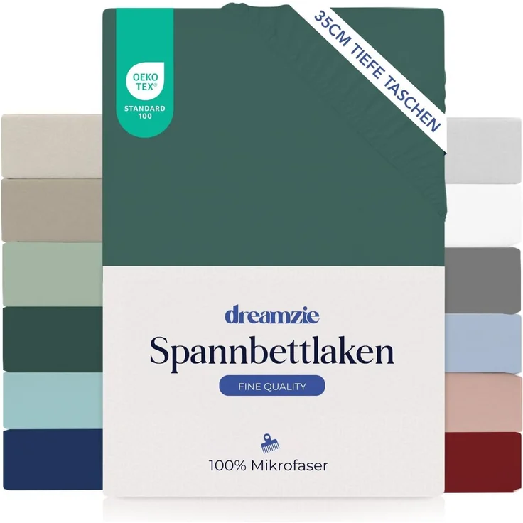 Dreamzie Spannbettlaken 100x200 cm - 35 cm Tiefe Tasche - 100% Mikrofaser Bettlaken - Petrolgrün, Schadstoffgeprüft(Oeko TEX), Bettlaken mit Gummizug – Bild 1