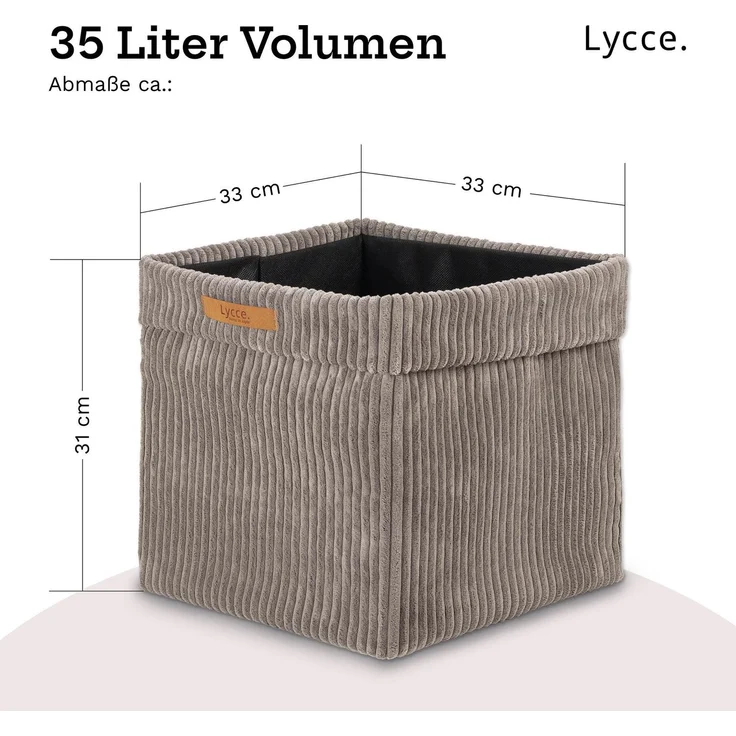 Lycce faltbare Aufbewahrungsbox - Cord, passend für Kallax Regal, abnehmbarer Bezug, robust, formstabil Taupe 31x33x33cm – Bild 4