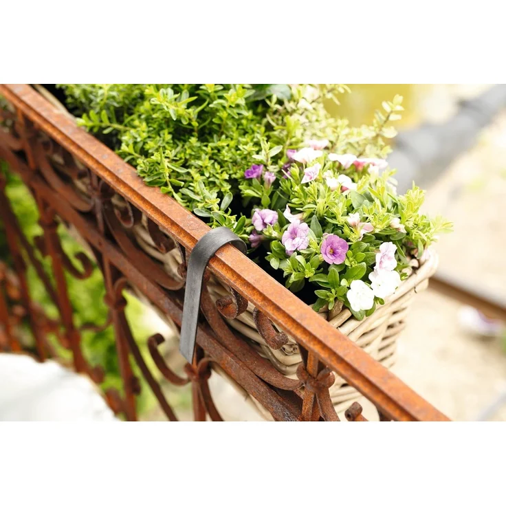 Rattan Pflanzkasten "Koboo Grey" groß, grau, Balkonkasten mit Halterung, Blumenkasten für Draußen, Pflanzgefäß – Bild 3