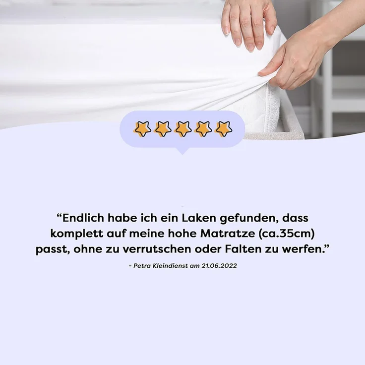 Wolkenfeld Spannbettlaken Boxspringbett Bettlaken - Spannbetttuch für Matratzen bis 40cm, 95% Baumwolle 5% Lycra, Gummizug: Starker & Flexibler Super-Stretch Gummizug für maximalen Halt, Elastisch & Rutschfest: 90x200, 140x200, 160x200, 180x200 & Überg... – Bild 6