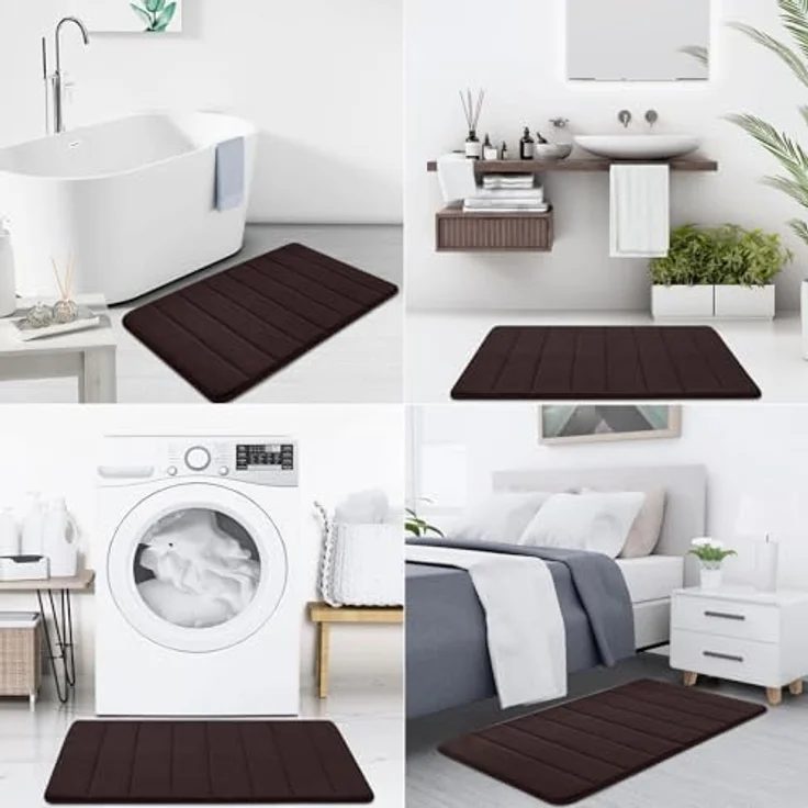 Homaxy Memory Foam Badezimmer Badteppich Saugfähige Rutschfester Badvorleger Waschbar Badematte - 51x76 cm, Braun – Bild 7