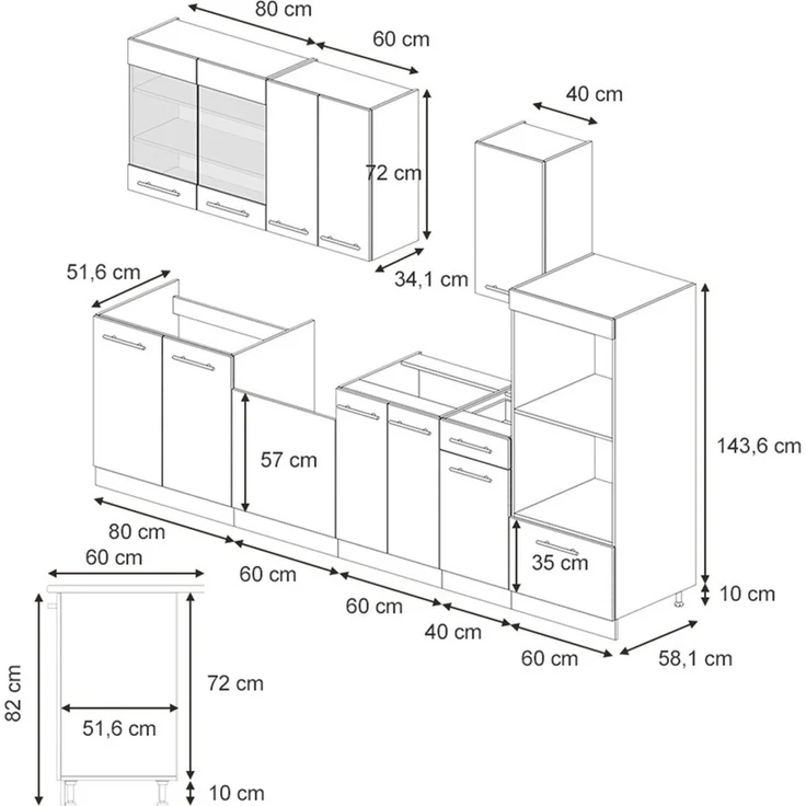 Küchenzeile Fame-Line Anthrazit-Gold Landhaus 300 cm mit Hochschrank, AP Marmor Vicco – Bild 3