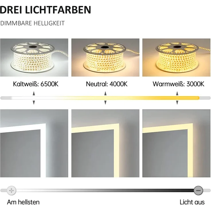 EMKE Badspiegel mit LED Beleuchtung 80x60cm Beschlagfrei 3 Lichtfarben Dimmbar Touch – Bild 2
