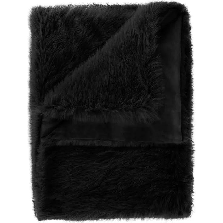 Heckett Lane Perle Felldecke Kuscheldecke Zotteldecke Plaid 140x200 Black is Black
