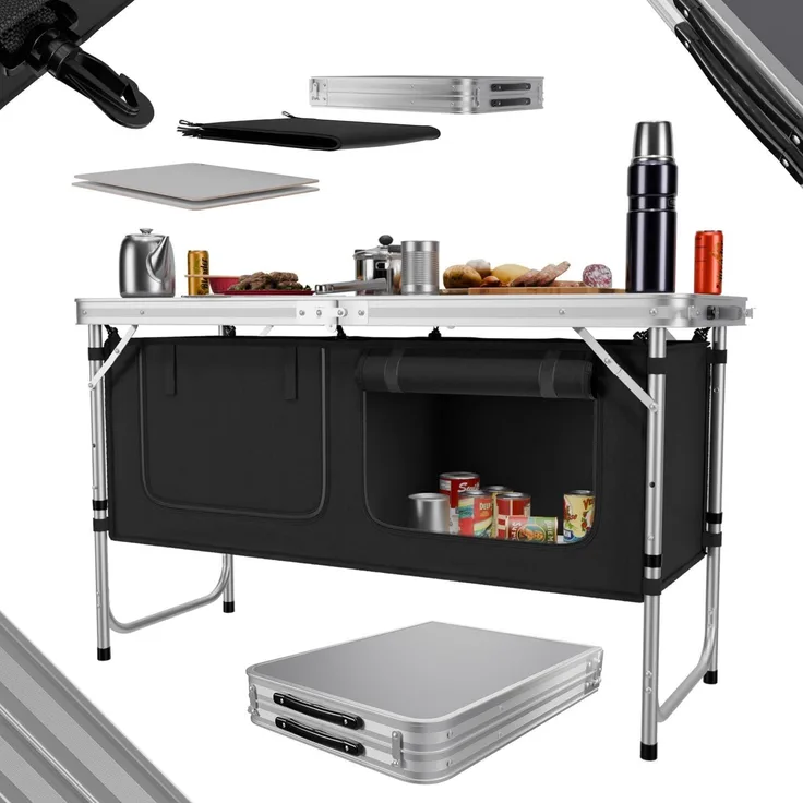 24Move Campingschrank Campingküche PRAIA Outdoorküche Alu (faltbar, höhenverstellbar, tragbar) mit Arbeitsplatte und Staufächern