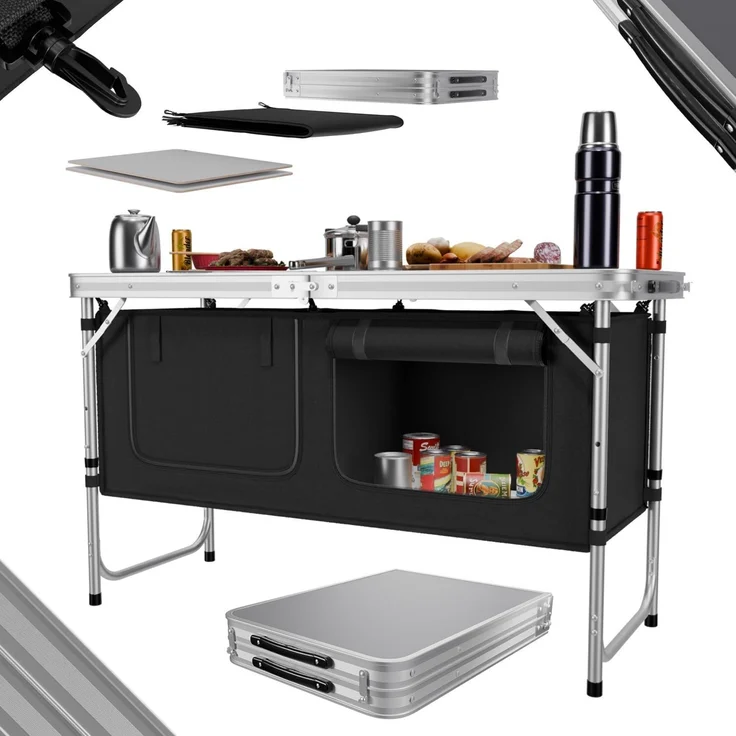 24Move Campingschrank Campingküche PRAIA Outdoorküche Alu (faltbar, höhenverstellbar, tragbar) mit Arbeitsplatte und Staufächern – Bild 1