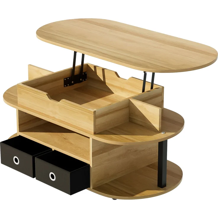 Couchtisch mit Hebefunktion Holzmaserung Schwarz Multifunktion Arbeitstisch & Stauraum – Bild 9