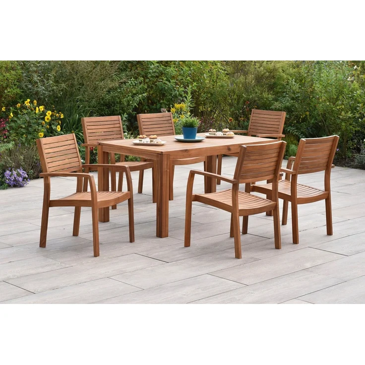 MERXX Garten-Essgruppe Batavia, (Set, 7-tlg), inkl. 6 Stapelsessel, 1 Ausziehtisch – Bild 1
