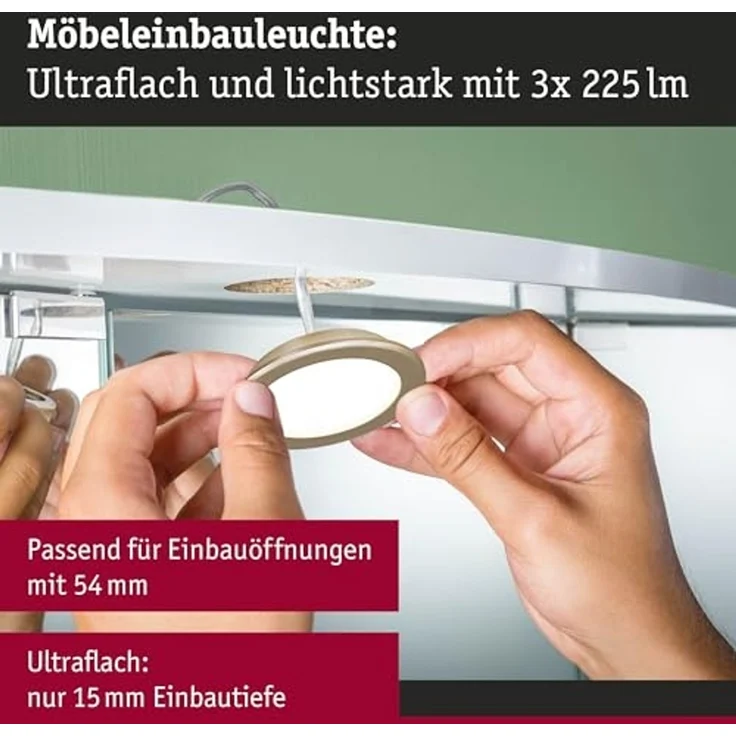 Paulmann LED Möbel-Einbauleuchte gold matt Ø 6,5 cm warmweiß 3er Set – Bild 3