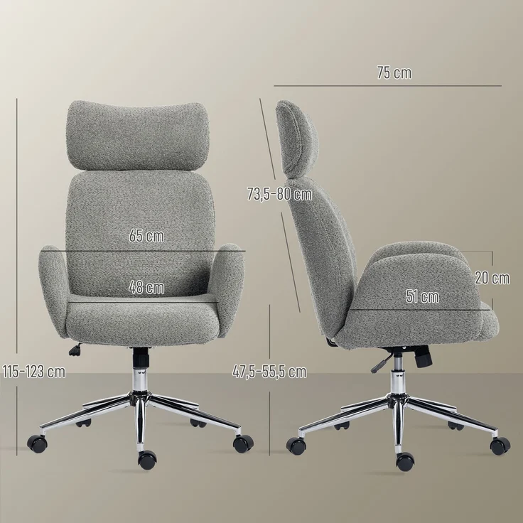 MELAYR, Bürostuhl mit verstellbarer Kopfstütze, ergonomischer Schreibtischstuhl, 75 x 65 x 123 cm, Dunkelgrau – Bild 5