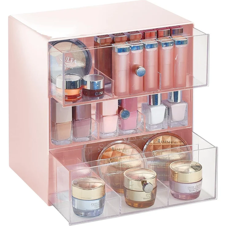 mDesign Kosmetik Organizer 3 Schubladen 27 Fächer Aufbewahrungsbox Hellrosa – Bild 7