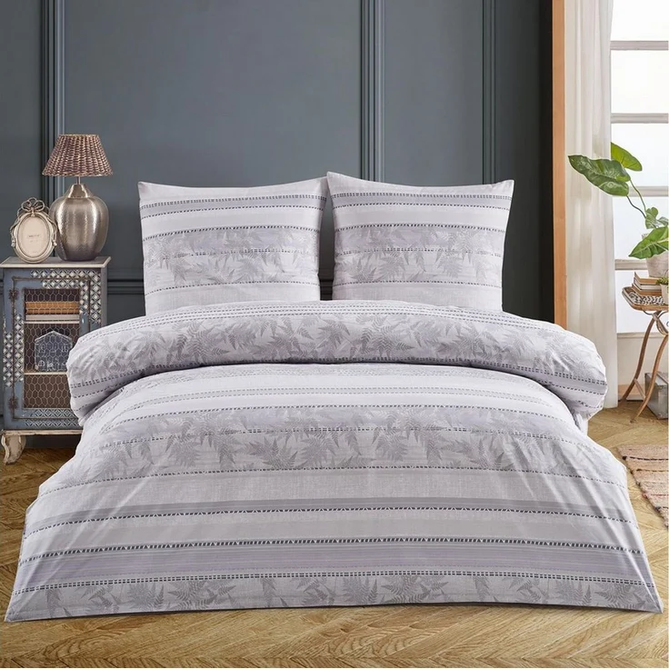Buymax Bettwäsche Luxury, Renforcé, 3 teilig, Bettbezug-Set 100% Baumwolle 200x220 cm Reißverschluss gestreift Lila – Bild 1