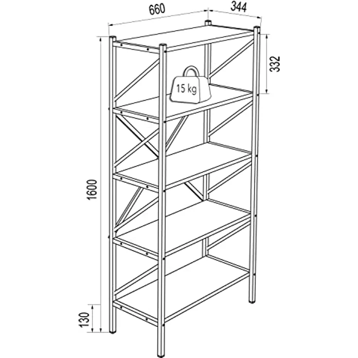 MID.YOU Regal, weiß, Holzwerkstoff, stehend, 5 Fächer, 66x160x34 cm – Bild 4
