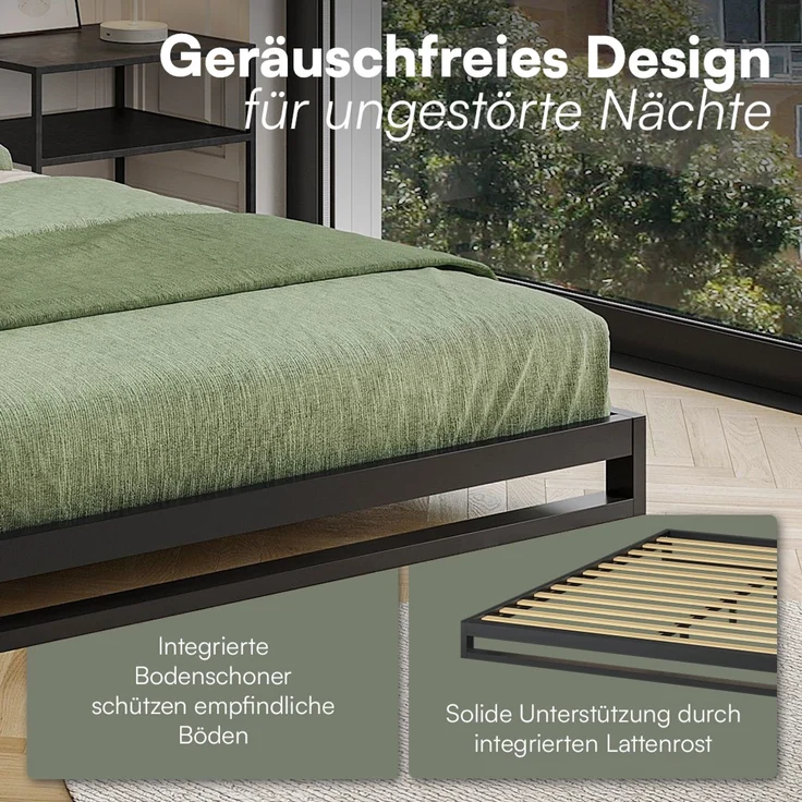skølm 'Vidar' Bett 160x200 cm, Metall, schwarz, Höhe 15 cm hoch, Doppelbett mit Lattenrost – Bild 4