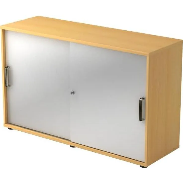 Schiebetürschrank 2 Ordnerhöhen, 120cm SG Buche / Silber