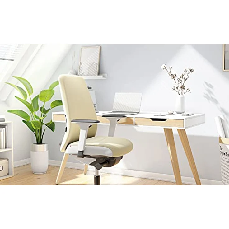 Interstuhl Every Interior Edition – Der Bürostuhl folgt der Bewegung des Körpers nach vorne und hinten – mit Verstellbarer Lordosenstütze (Beige | Weiß) – Bild 3