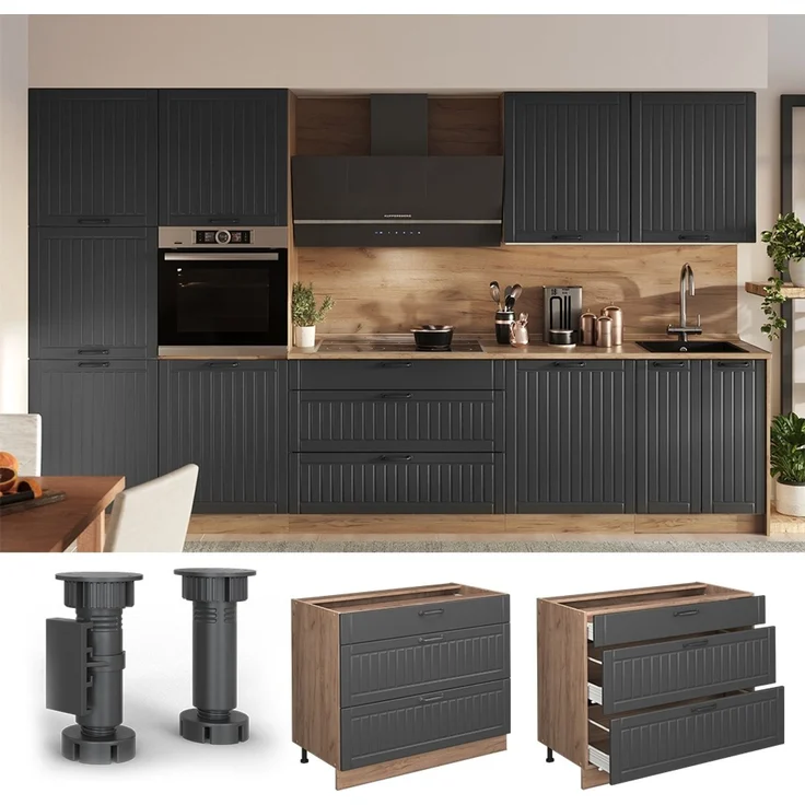 Küchenunterschrank Fame-Line Dunkelgrau/Goldkraft Eiche 100 cm, AP Eiche Vicco – Bild 4