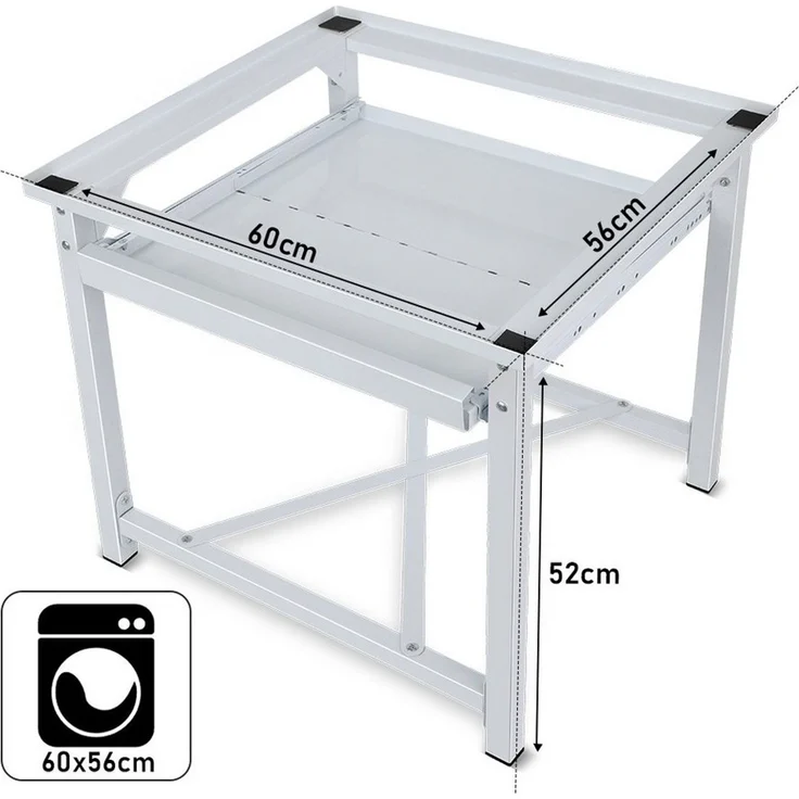 XIIW Waschmaschinenuntergestell Verstärkt Podest mit Ablage H52cm Waschmaschinen Untergestell Unterbau, Zubehör für Stabil Stahl Trocknersockel bis 150KG 60 x 56 x 52 cm, mit Rutschfester Füße Trockner Sockel Erhöhung – Bild 2