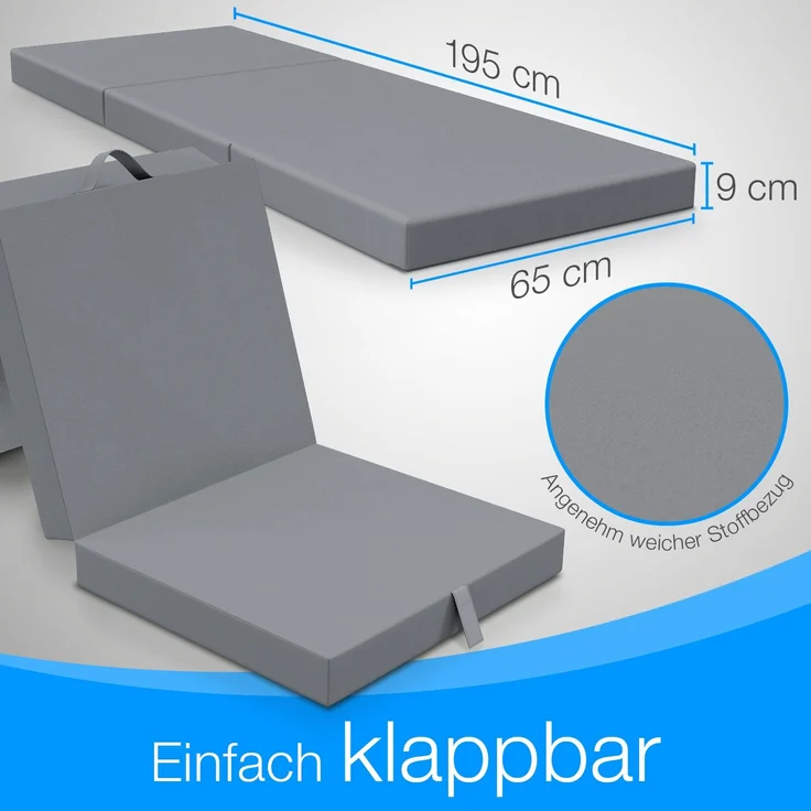 ELONEO Klappmatratze 65x195 cm, 9 cm hoch, Klappmatratze Kinder faltbar, klappbare Gästematratze, Faltbare Matratze, Reisematratze für Kinder und Erwachsene für Reisen und Camping – Bild 2