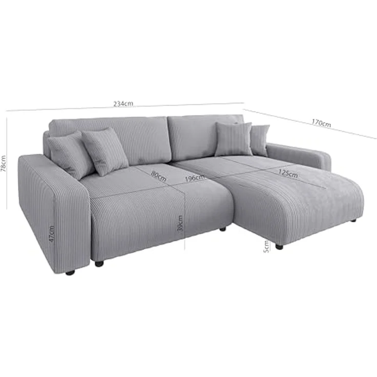 S-Style Möbel Ecksofa Emma mit Bettfunktion in Cord-Stoff schöner Sitzkomfort, Ottomane links oder rechts bestellbar, mit Wellenfederung – Bild 3