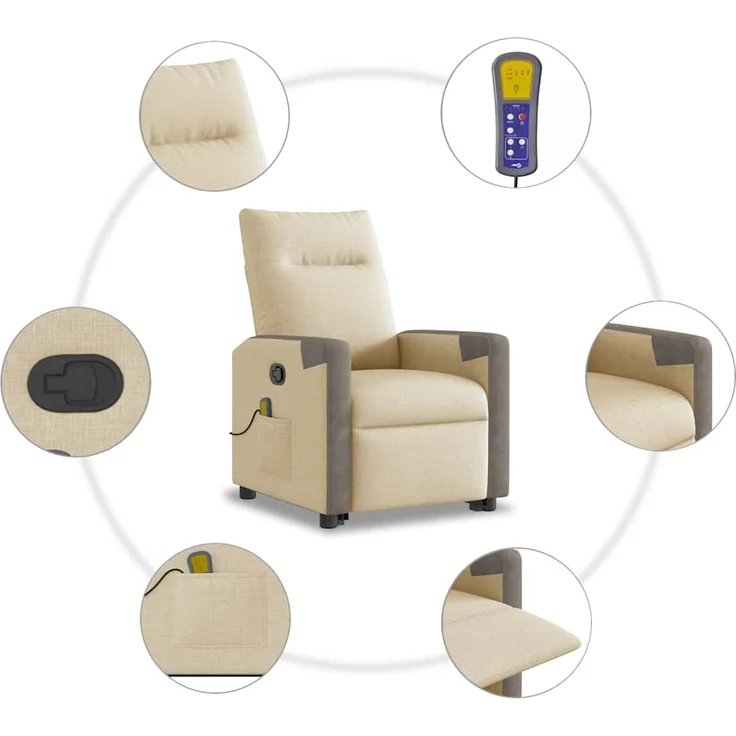 vidaXL Massagesessel mit Aufstehhilfe Creme Stoff 3324098 – Bild 9