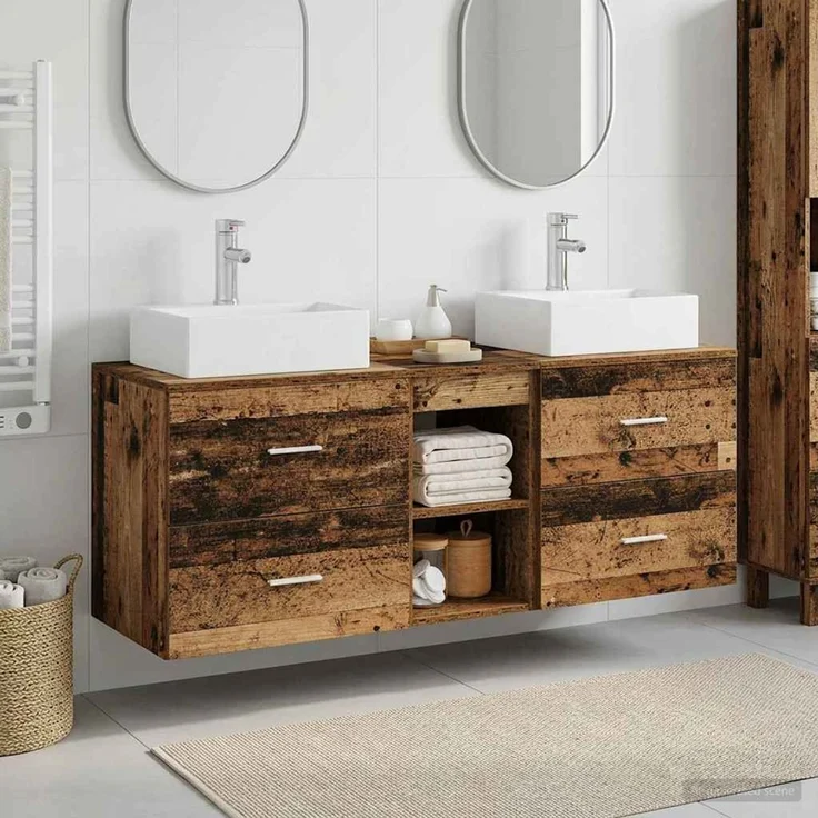vidaXL Badezimmerschrank-Set 3 stk. Altholz 129 x 41 x 79,5 cm 3405841 – Bild 1
