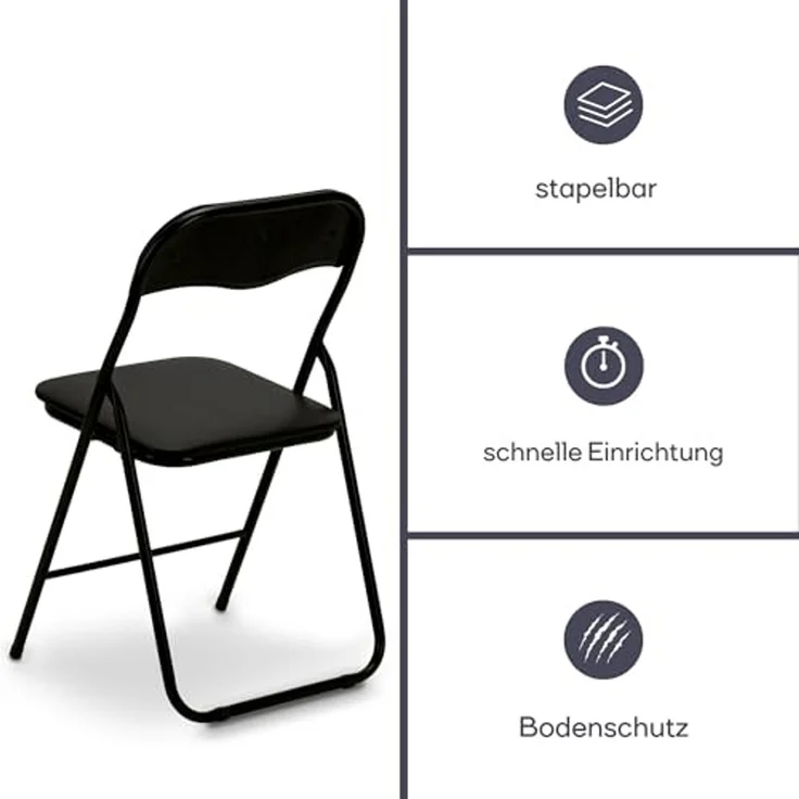 Gepolsterter Klappstuhl schwarz, faltbarer Stuhl, Campingstuhl, Terrassenmöbel – Bild 6