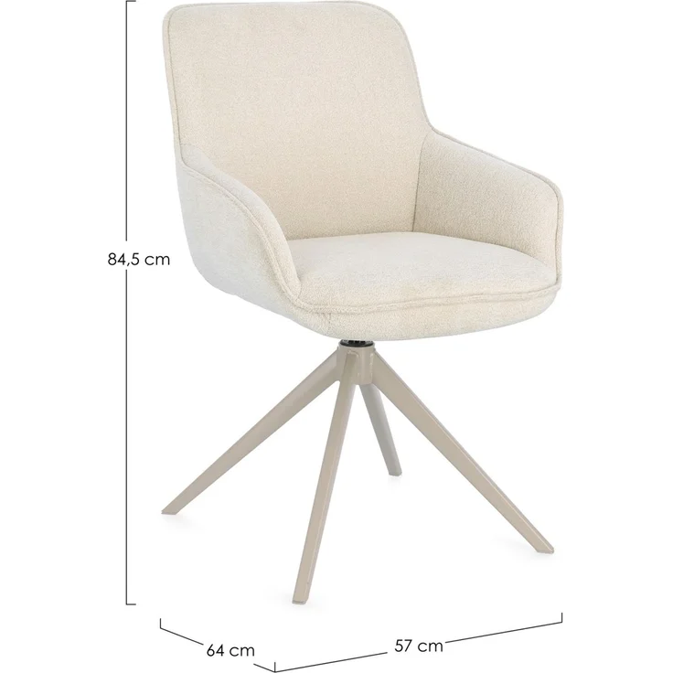 Esszimmerstuhl Matilda mit Armlehne, Stoffbezug modern drehbar, beige Moon, gepolstert, Metallgestell – Bild 6