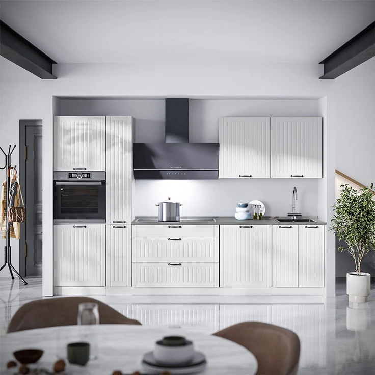 Küchenzeile Fame-Line Weiß Landhaus/Weiß 310 cm, AP Marmor Vicco – Bild 5