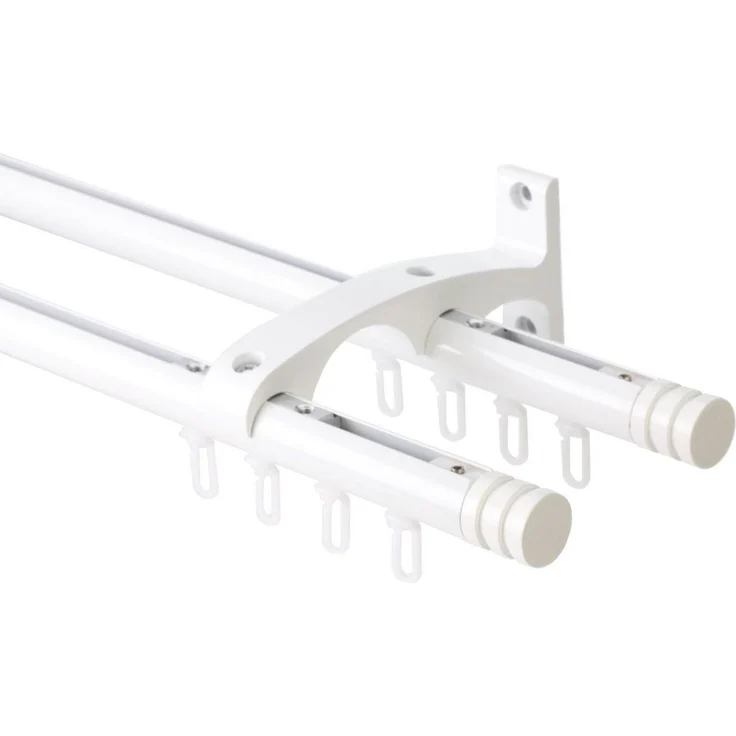 DécoProfi Innenlaufschiene Gardinenstangen Set 2-läufig, Endkappe mit Rille, Ø 20 mm, Wandträger, verschraubt, Aluminium / Zinkguss, Set komplett – Bild 1